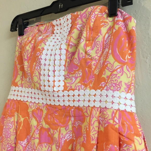Vintage Lily Pulitzer Strapless Dress 8 Orange Pink Bubble Hem Sweatheart Neck - Picture 4 of 11